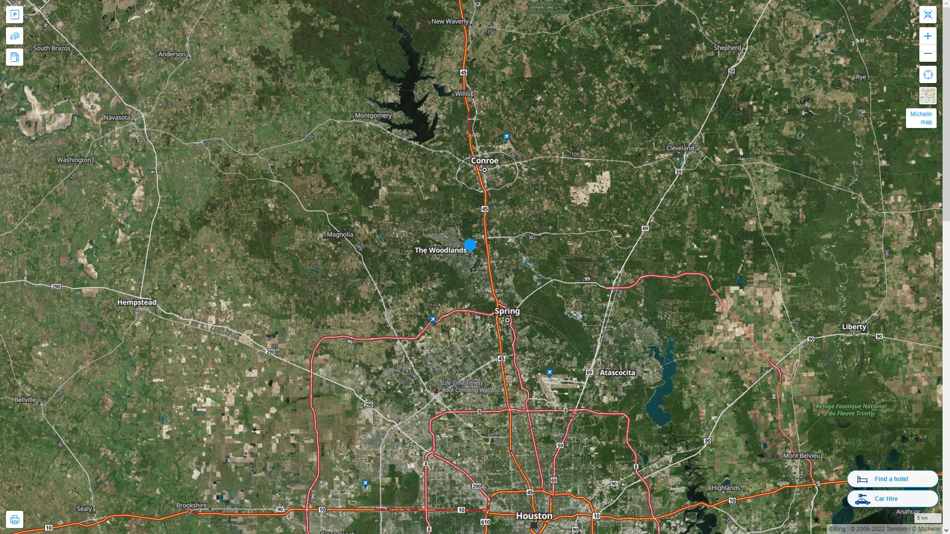 The Woodlands Texas Highway and Road Map with Satellite View